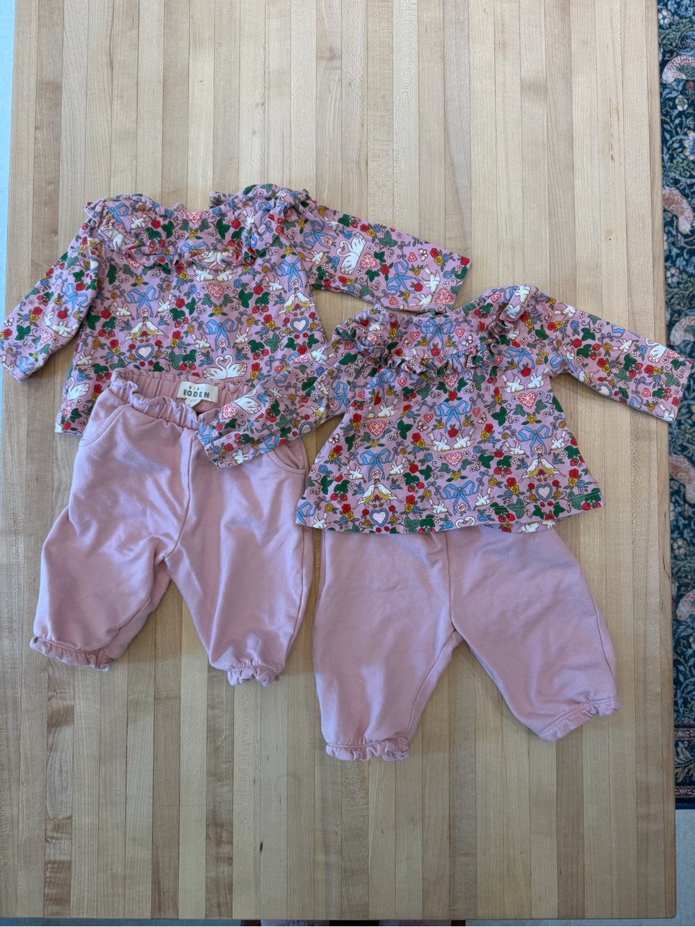 Baby Boden Pink Floral Ruffle-Trim Pant Set - 2 Pack